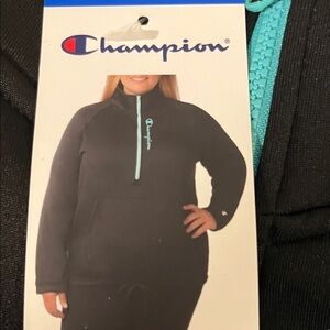 Champion Black Hoodie with Aqua Zipper
